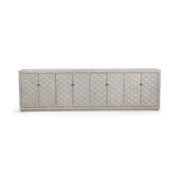 Blue washed Malibu 8-door cabinet buffet by Classic Home showcasing its spacious storage and antique-inspired design.