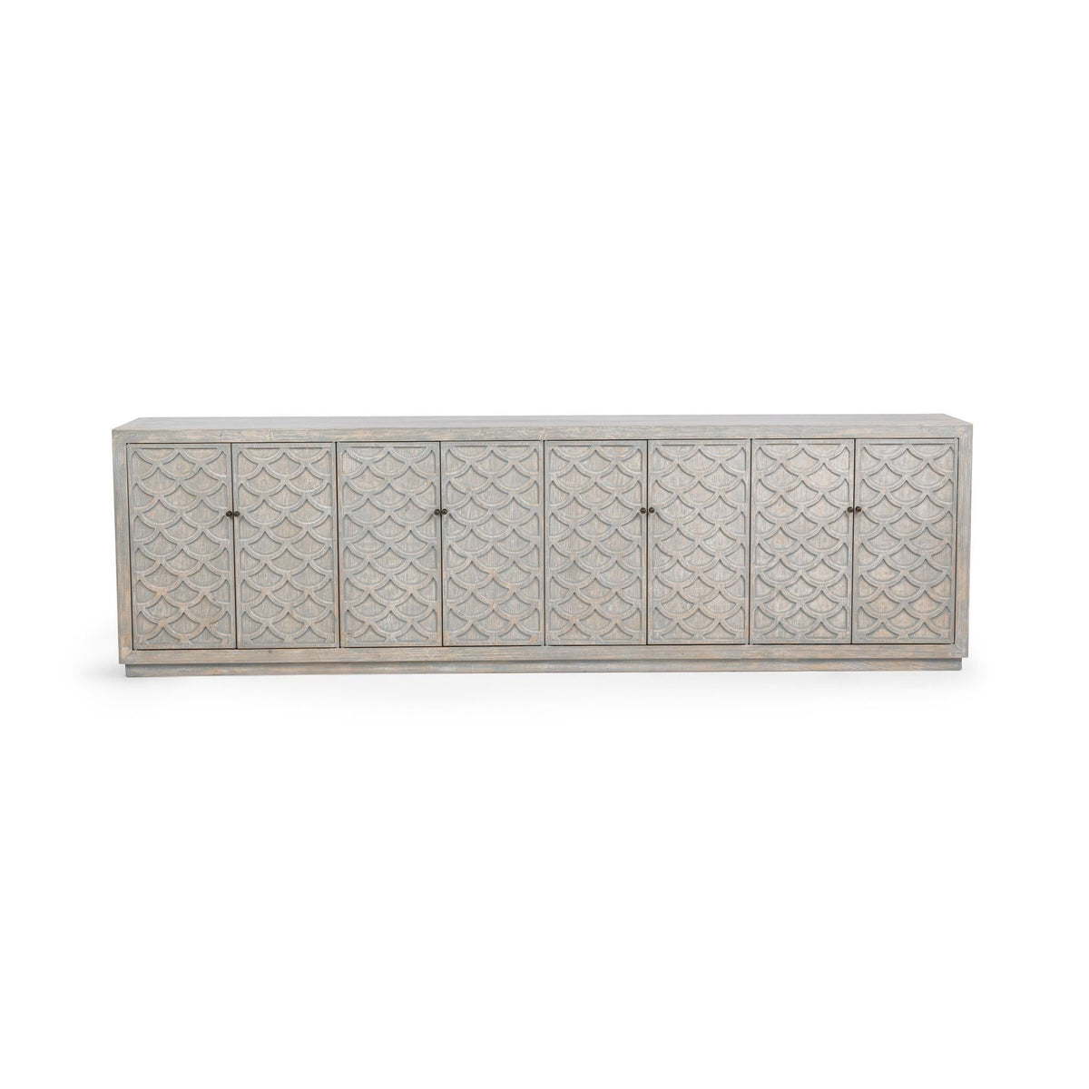Blue washed Malibu 8-door cabinet buffet by Classic Home showcasing its spacious storage and antique-inspired design.