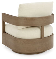 Serene Bay - Swivel Glider Chair With Cushion - Dark Brown / White - R&R Furniture Gallery (Fountain Valley, CA)