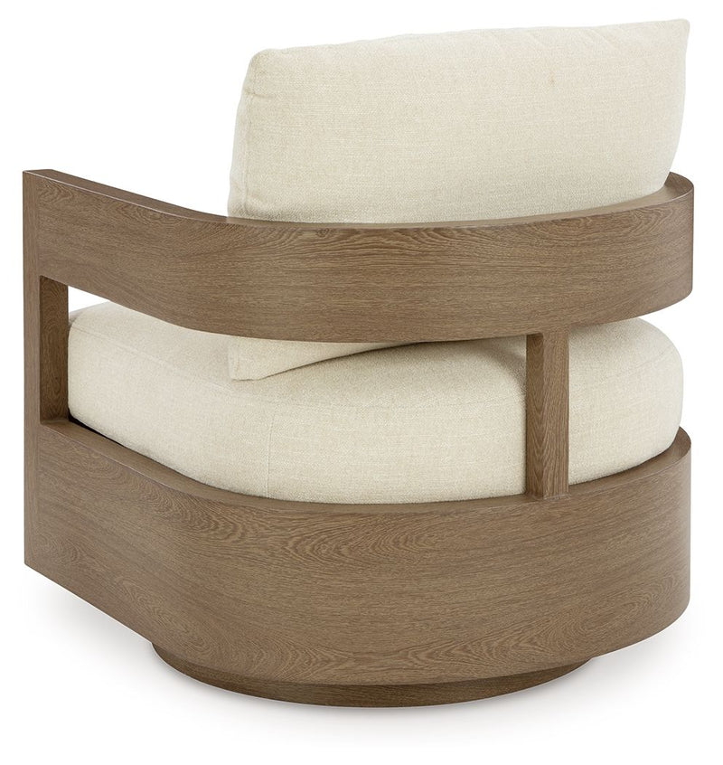 Serene Bay - Swivel Glider Chair With Cushion - Dark Brown / White - R&R Furniture Gallery (Fountain Valley, CA)