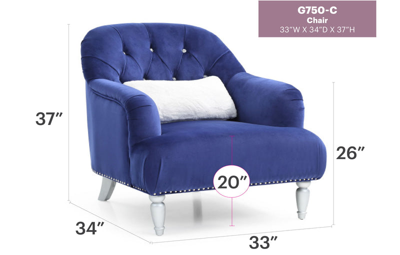 Elegant traditional armchair by Glory Furniture, featuring ornate wooden arms and plush upholstered seating.