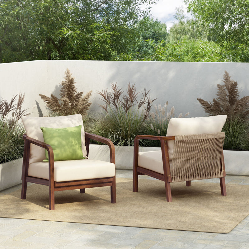 Outdoor Lounge Chair With Woven Backrest, Solid Wood Frame, Comfortable Cushions - R&R Furniture Gallery (Fountain Valley, CA)