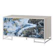 Liam - Console Cabinet - Blue Marble Print & Chrome - R&R Furniture Gallery (Fountain Valley, CA)