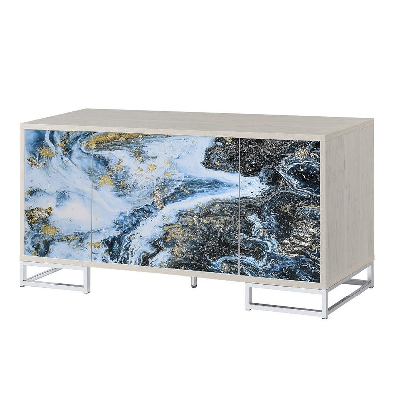 Liam - Console Cabinet - Blue Marble Print & Chrome - R&R Furniture Gallery (Fountain Valley, CA)