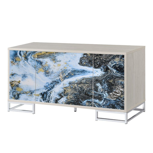 Liam - Console Cabinet - Blue Marble Print & Chrome - R&R Furniture Gallery (Fountain Valley, CA)