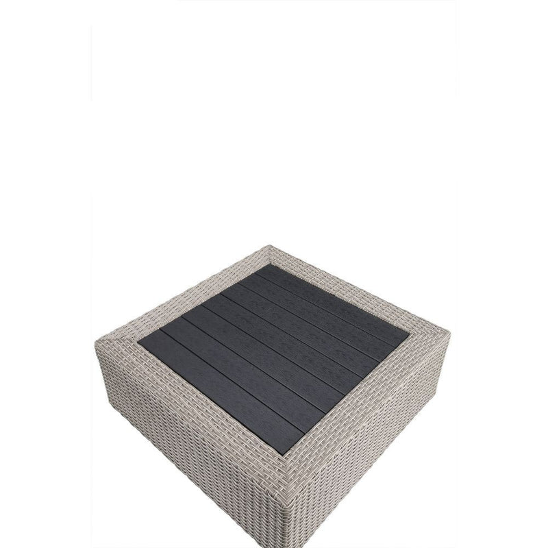 Salena - Patio Sectional Sofa With 4 Pillows & Coffee Table - Beige Fabric & Gray Wicker - R&R Furniture Gallery (Fountain Valley, CA)