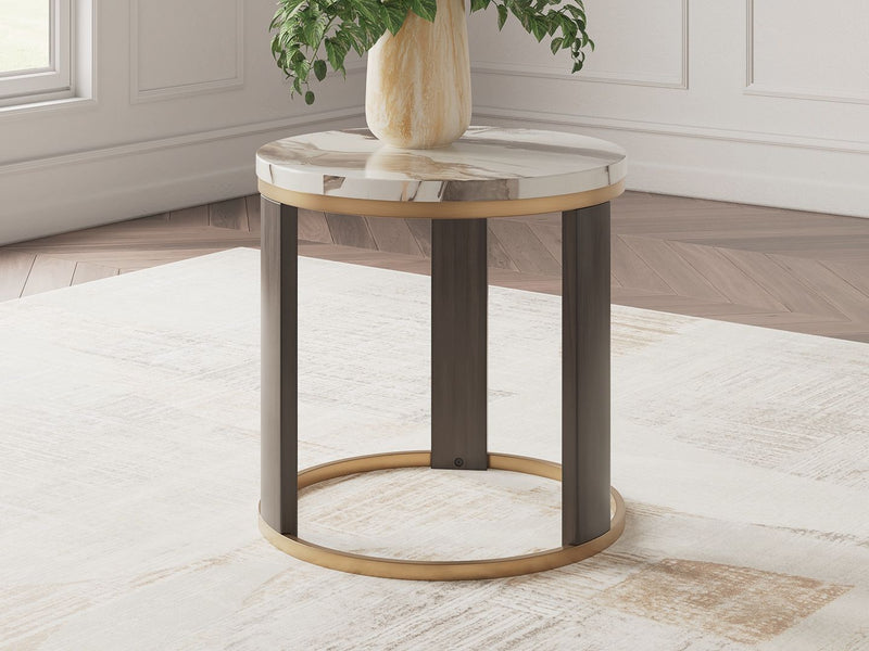 Jazmore - Round End Table - Brown / Brass Finish - R&R Furniture Gallery (Fountain Valley, CA)