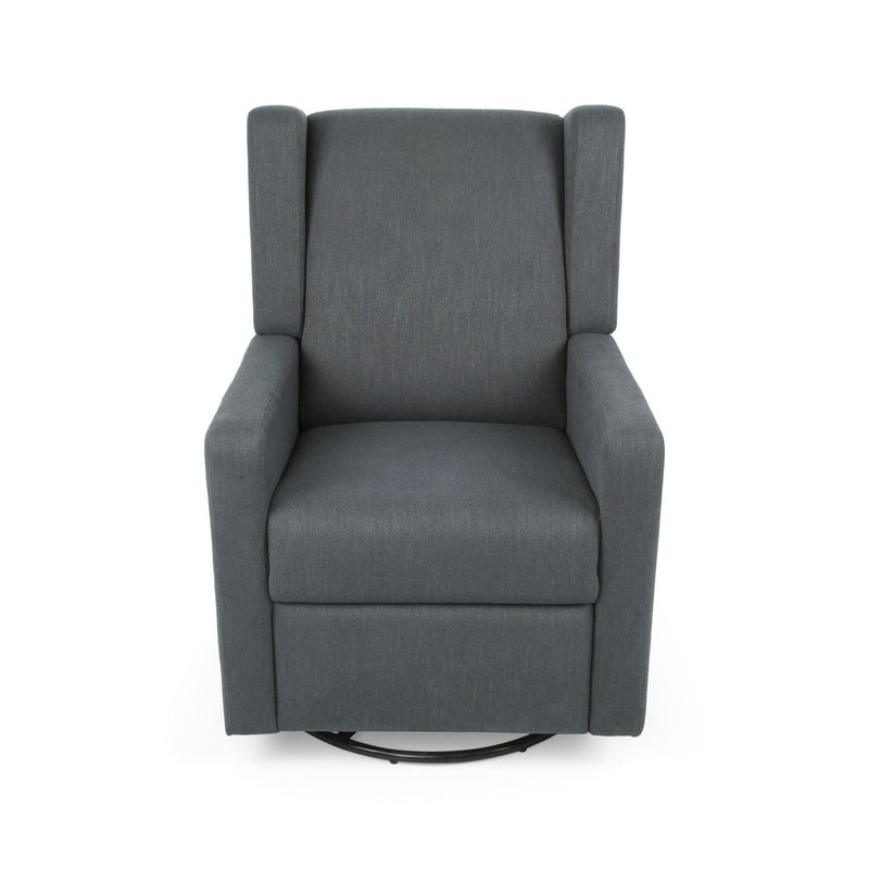 Landau Contemporary Fabric Upholstered Swivel Recliner - R&R Furniture Gallery (Fountain Valley, CA)