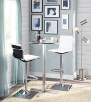 Lumi Source Masters contemporary adjustable barstool with swivel, bar height (28-30 inches), featuring a modern design and cushioned seat.