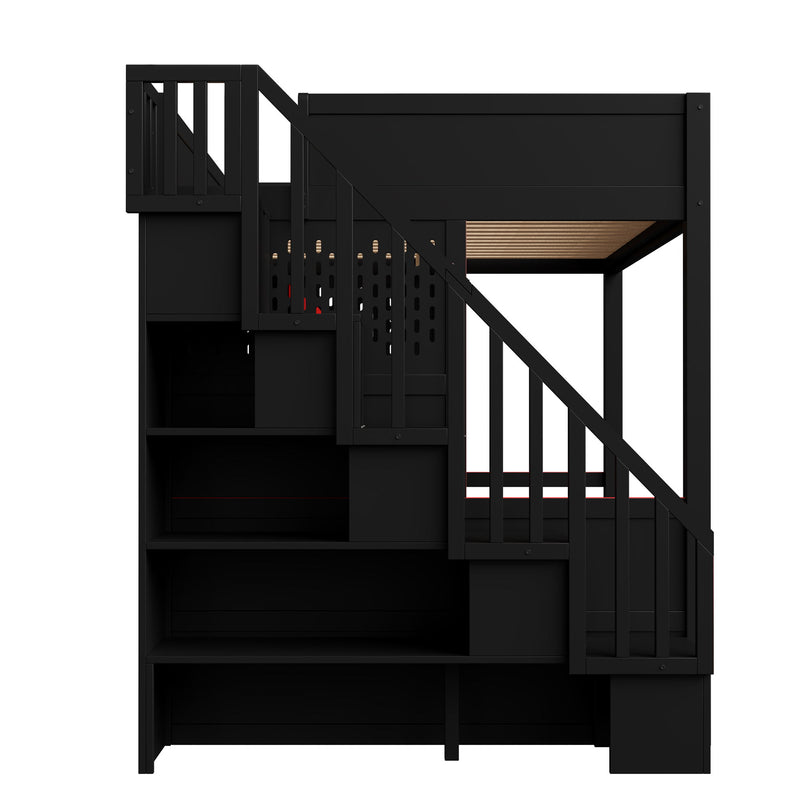 Full Gaming Loft Bed With Desk And Storage Staircase, LED Lights And USB - Red / Black - R&R Furniture Gallery (Fountain Valley, CA)