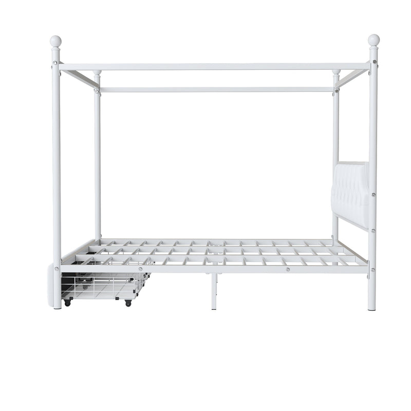 Queen Size Canopy Platform Bed With Upholstered Headboard And 2 Storage Drawers - White - R&R Furniture Gallery (Fountain Valley, CA)