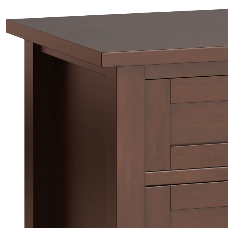 Handcrafted Warm Shaker bedside table by Simpli-Home featuring a compact accent nightstand with a natural wood finish and simple design.