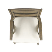 Set of two Noble House Helen outdoor dining chairs with gray and creme acacia wood, featuring a stylish and comfortable design.