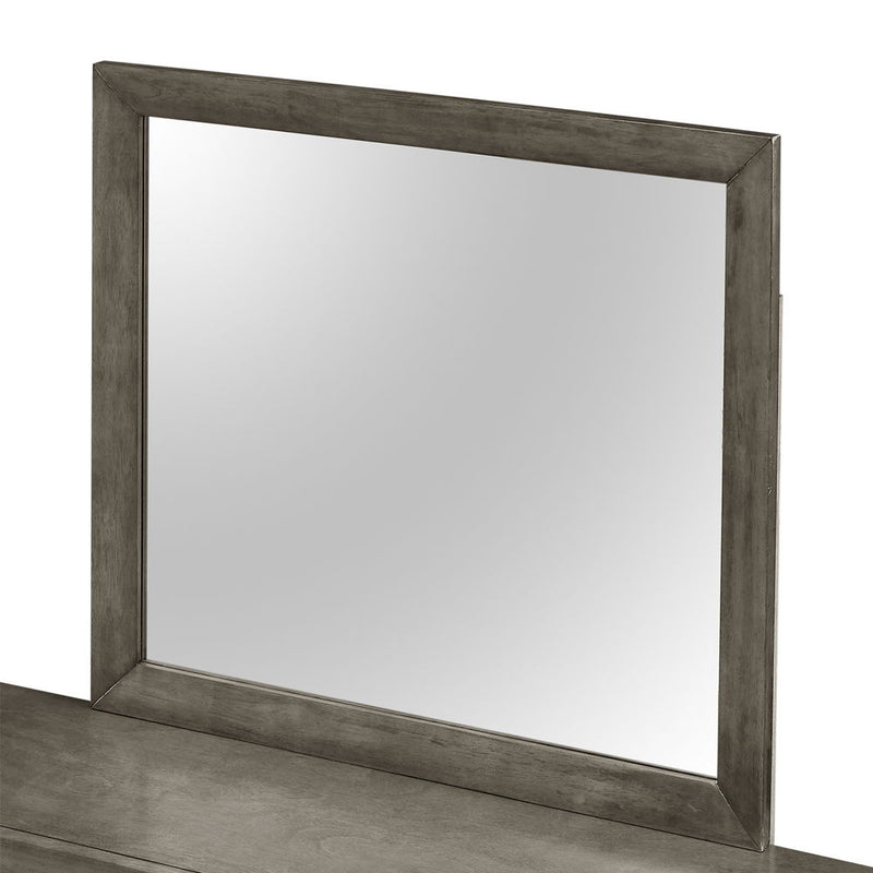 Modern design mirror by Glory Furniture with a sleek rectangular frame hanging on a wall.