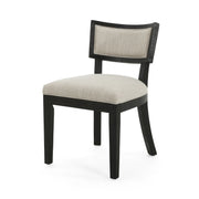 Set of two farmhouse style fabric upholstered side dining chairs by Noble House, featuring wooden legs and a comfortable design.