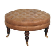 Buffalo - Round Ottoman With Castor Legs - Brown - R&R Furniture Gallery (Fountain Valley, CA)