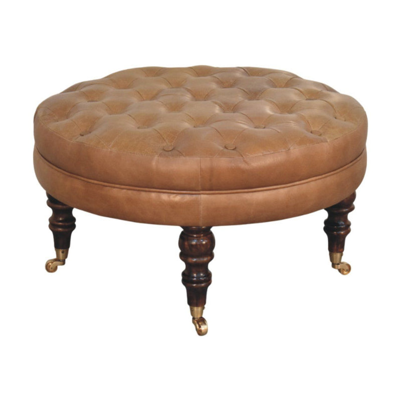 Buffalo - Round Ottoman With Castor Legs - Brown - R&R Furniture Gallery (Fountain Valley, CA)