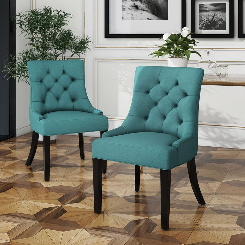Dining Chair (Set of 2) With Upholstered Diamond Tufting And Espresso Birch Legs - Teal - R&R Furniture Gallery (Fountain Valley, CA)