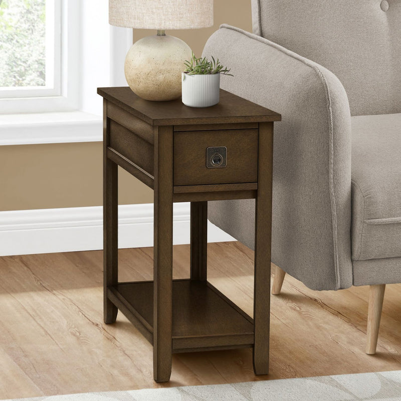 Accent End Table, 2 Tier, Narrow, Lamp, Storage Drawer, Charming Design - R&R Furniture Gallery (Fountain Valley, CA)