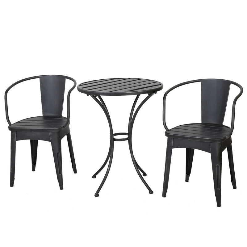 Noble House Yearn 3-piece outdoor bistro set with table and two chairs, ideal for patio or garden seating.