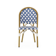 Noble House French bistro chair with durable rattan seat and sleek aluminum frame, armless design, perfect for indoor or outdoor dining.