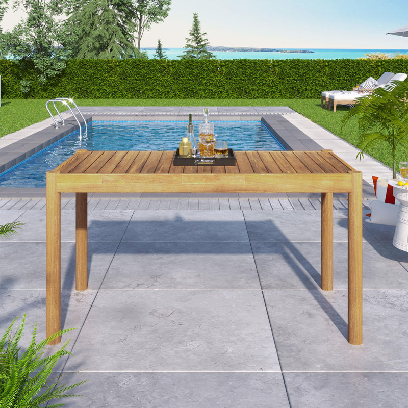 Classic Patio Dining Table, Acacia Wood - Light Teak - R&R Furniture Gallery (Fountain Valley, CA)