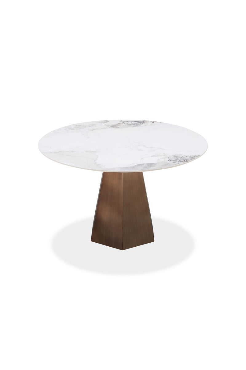 Carmel Stone Top Round Dining Table in Chanelle and Bronze