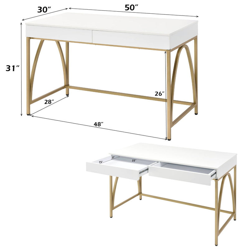 Lightmane - Vanity Desk (Same 92660) - White High Gloss & Gold - R&R Furniture Gallery (Fountain Valley, CA)