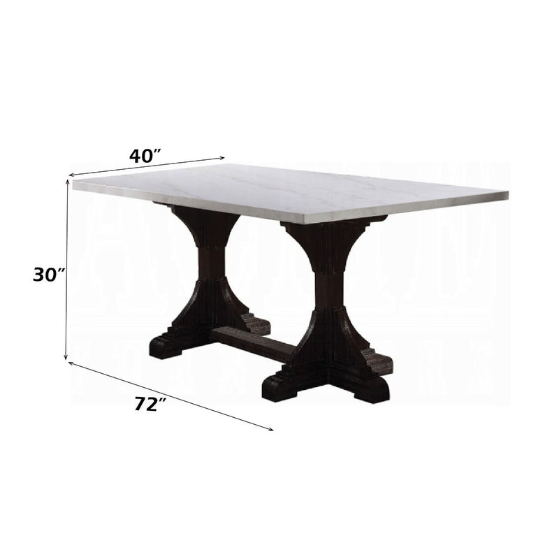 Gerardo - 30" Dining Table - White Marble Top & Weathered Espresso - R&R Furniture Gallery (Fountain Valley, CA)