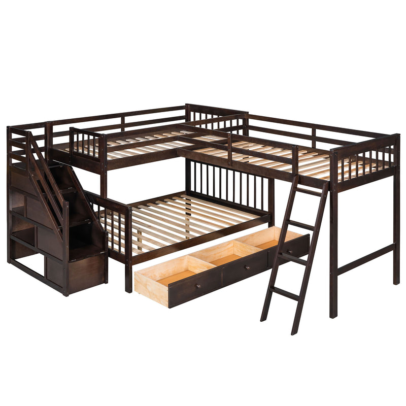 Solid L Shaped Bunk Bed With 3 Drawers, Ladder And Staircase - R&R Furniture Gallery (Fountain Valley, CA)