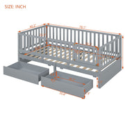 DreamHaus storage daybed with fence guardrails, two drawers, convertible into a floor bed and daybed for versatile bedroom use.