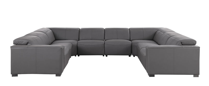 1208 - 8 Piece U Shaped Leather Sectional With 4 Power Recliners & Power Headrest
