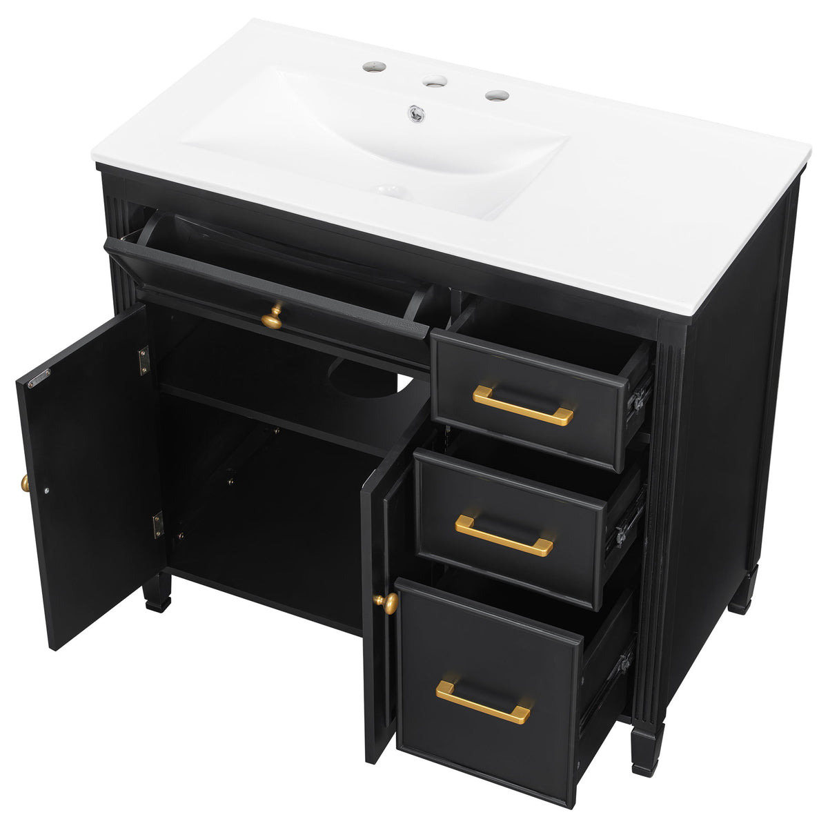 2 Piece Freestanding Bathroom Vanity Set With Sink Top, Reversible Dual Layout