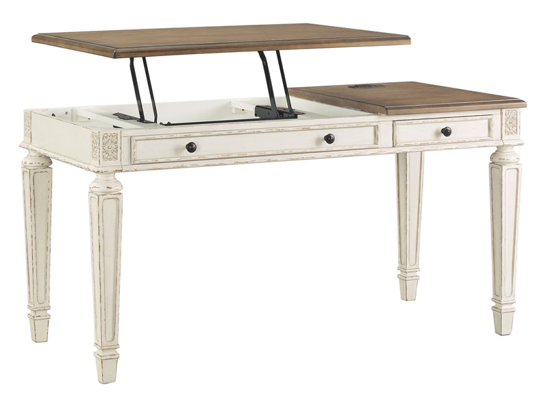 Realyn - Home Office Lift Top Desk - White / Brown - R&R Furniture Gallery (Fountain Valley, CA)
