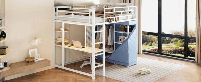 Loft Bed With Desk, Shelves, Power Outlet, LED Light And Wardrobe - R&R Furniture Gallery (Fountain Valley, CA)