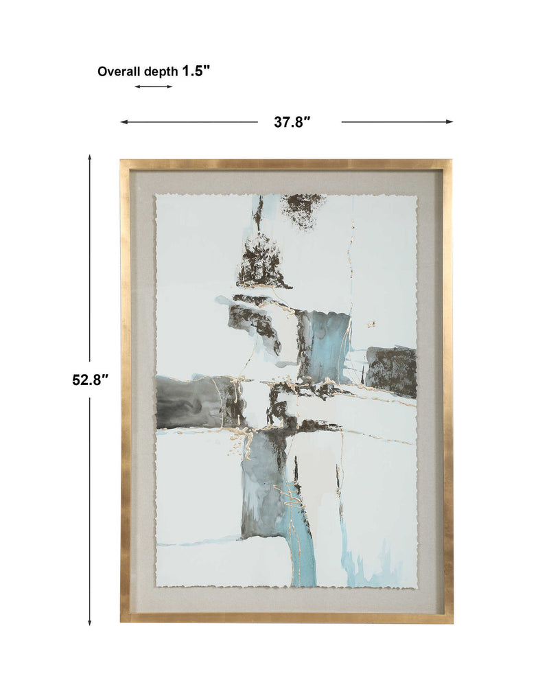 Gold abstract canvas art titled "Crosswalk" by Uttermost, featuring bold brushstrokes and textured gold accents.