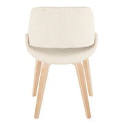 Lumi Source Fabrico mid-century modern dining chair set with blue, cream, or camel upholstery and natural bent wood legs.