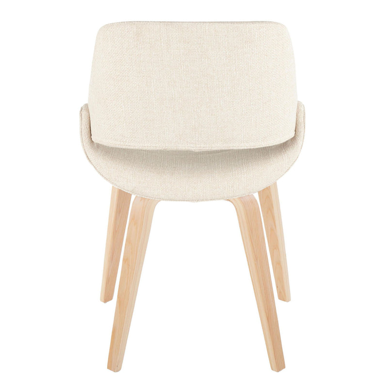 Lumi Source Fabrico mid-century modern dining chair set with blue, cream, or camel upholstery and natural bent wood legs.