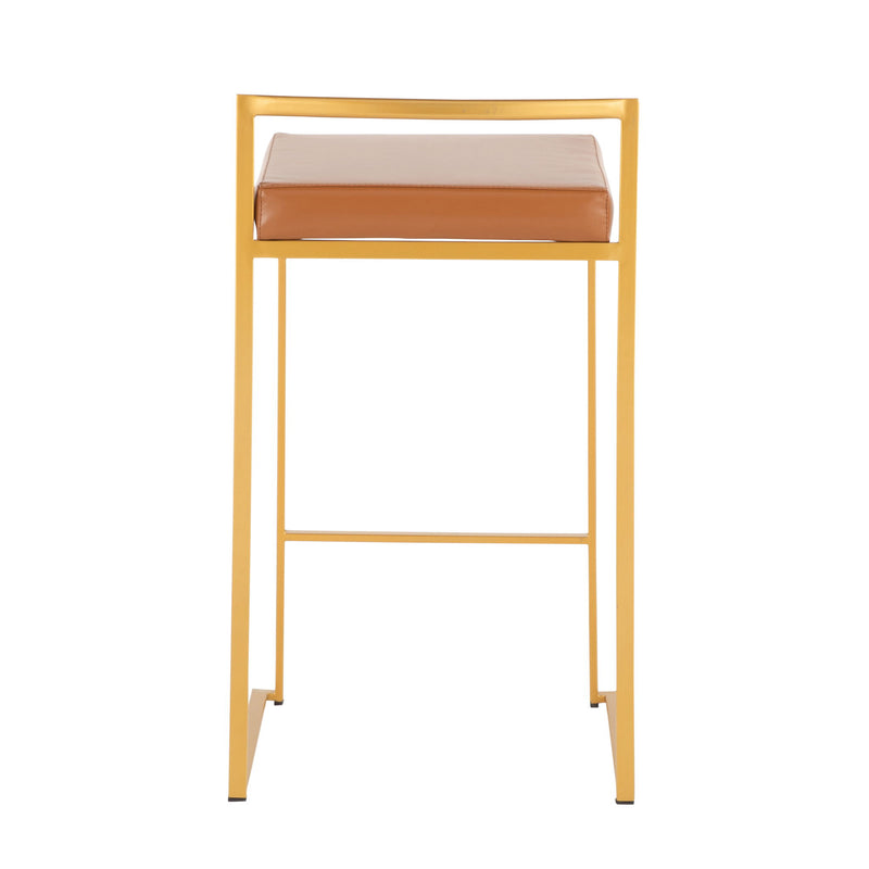 Lumi Source Fuji contemporary glam counter stool set of 2 with sleek design and cushioned seats, perfect for modern kitchen or bar area.