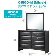 Glory Furniture Marilla dresser with sleek wood finish and multiple drawers, ideal for bedroom storage and organization.