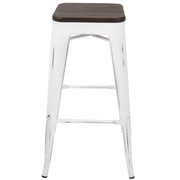 Two Lumi Source Oregon contemporary barstools with sleek design and wooden seats, set against a modern interior background.