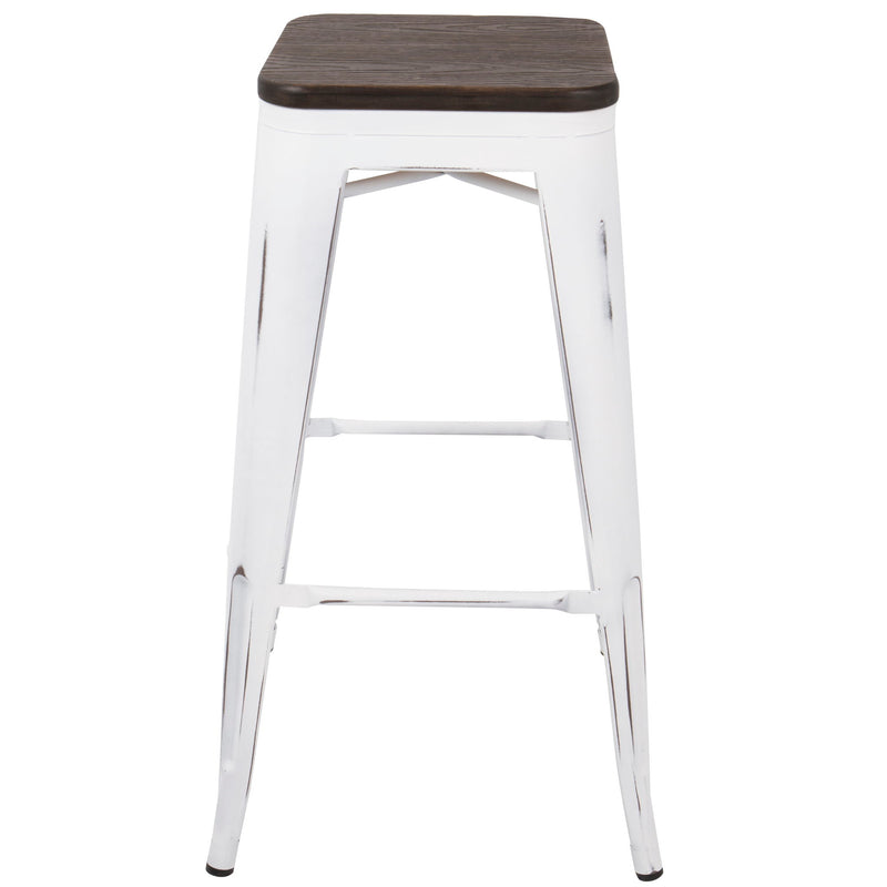 Two Lumi Source Oregon contemporary barstools with sleek design and wooden seats, set against a modern interior background.