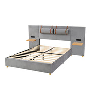 Upholstered Platform Bed, 2 Outlets And USB Charging Ports On Both Sides, 2 Bedside Pillows, Storage Shelves - R&R Furniture Gallery (Fountain Valley, CA)