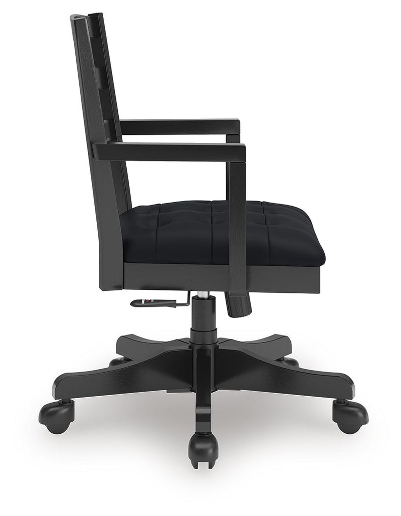 Wildenauer - 4 Pc. - Home Office Desk And Return, Swivel Desk Chair, Bookcase - Brown / Black - R&R Furniture Gallery (Fountain Valley, CA)