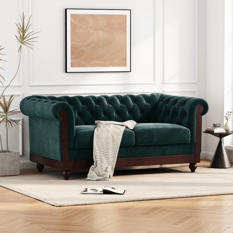 Chesterfield Loveseat Sofa, 2 Person Rolled Arm Upholstered Couch - R&R Furniture Gallery (Fountain Valley, CA)