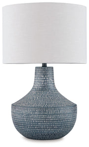 Schylarmont - Metal Table Lamp - Antique Gray / White - R&R Furniture Gallery (Fountain Valley, CA)