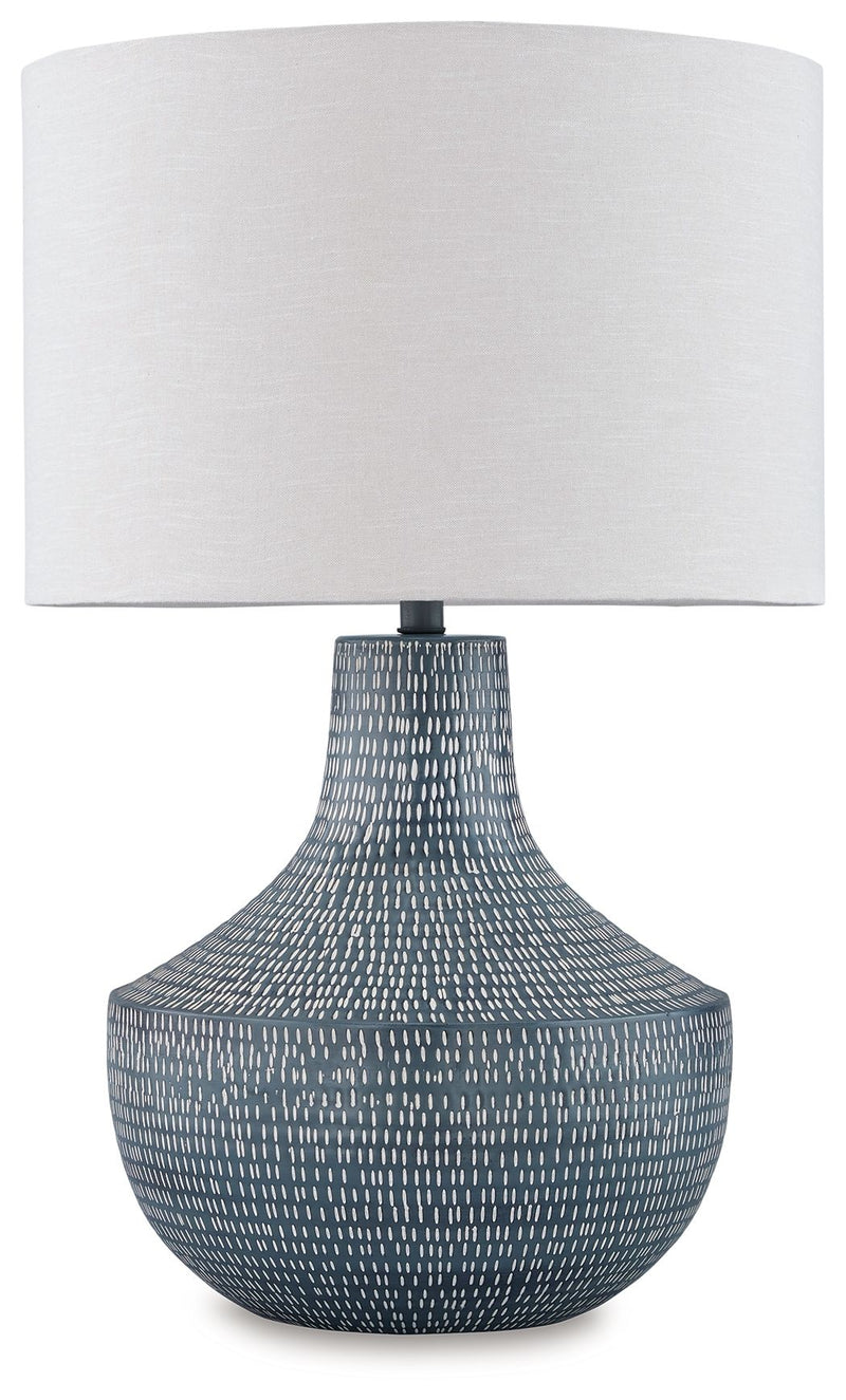 Schylarmont - Metal Table Lamp - Antique Gray / White - R&R Furniture Gallery (Fountain Valley, CA)