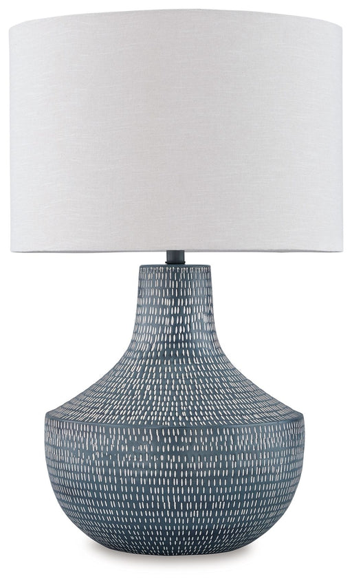 Schylarmont - Metal Table Lamp - Antique Gray / White - R&R Furniture Gallery (Fountain Valley, CA)