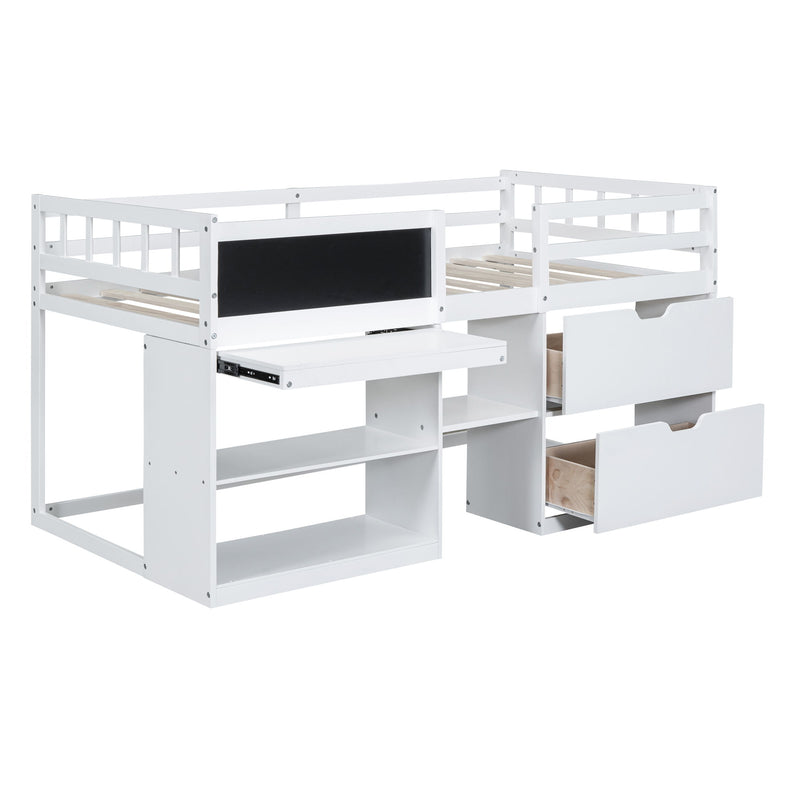 Low Loft Bed With Rolling Desk, Shelf And Drawers - R&R Furniture Gallery (Fountain Valley, CA)