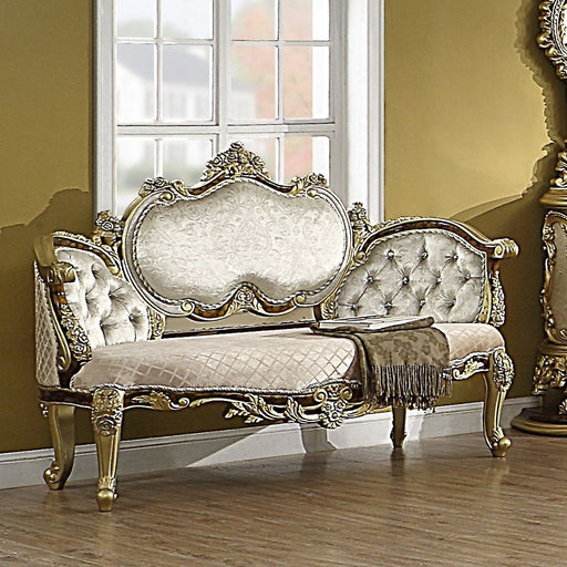 Desiderius - Bench - Beige Fabric, Antique Gold & Hand Paint Brown - R&R Furniture Gallery (Fountain Valley, CA)